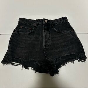 Zara Black Distressed Hem Jean Shorts